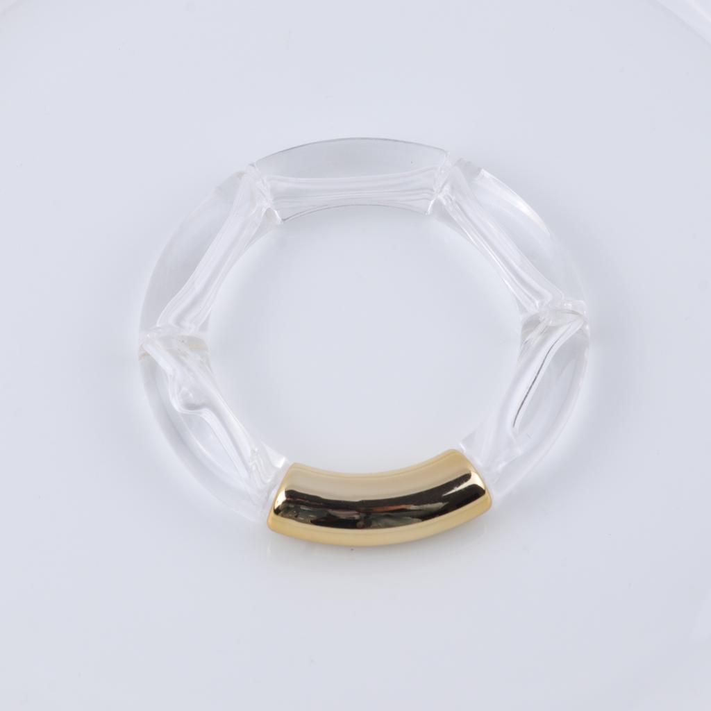 New Mixed Gold Color Tube Beads Acrylic Bracelets Bangles for Women Men Stretch Bamboo Curved Resin Bracelet Stack Jewelry Gifts