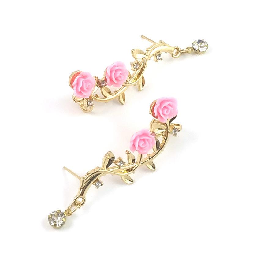 Non-Pierced Flower and Vine Motif Clip-On Earrings in Gold and Silver