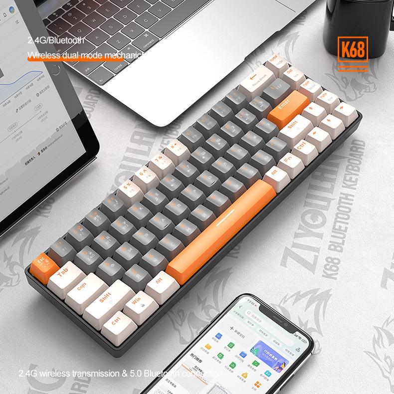 Free Wolf K68 Dual-Mode Bluetooth Mechanical Gaming Keyboard (Hot-Swappable, Russian Layout)