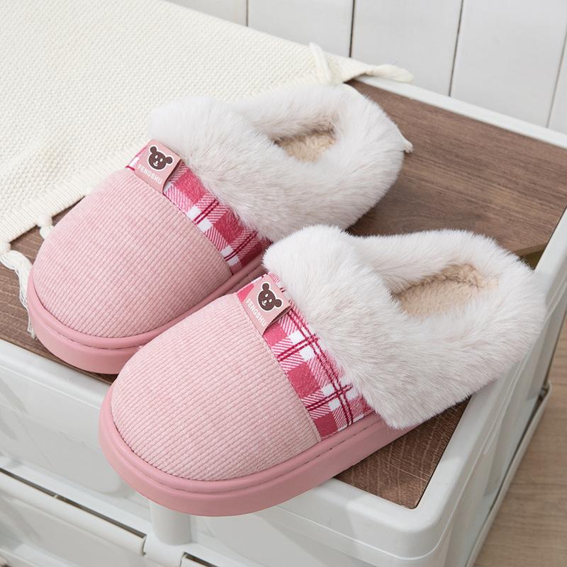 Cotton slippers women's autumn and winter warm indoor home thick bottom non-slip velvet warm feet odorless men's slippers