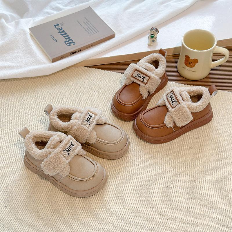 Girls Shoes Cotton Shoes Children's Snow Boots 2025 New Winter Princess Loafers Velvet Warm Bread Shoes