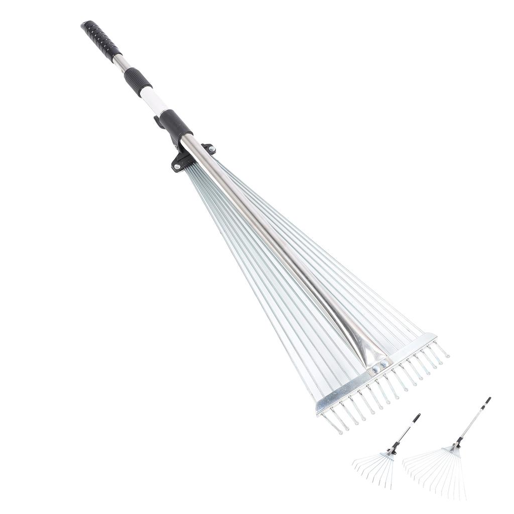 Adjustable Leaf Rake Retractable Expandable Stainless Steel Metal Lawn Yard Garden Hand Tool