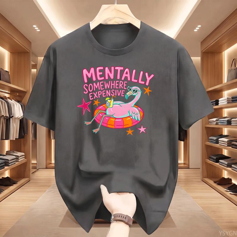 Unisextally Somewhere Expensive T Shirt Funny Flamingo Summer Vacation Tshirt Beach Graphic T Shirts Cotton Short Sleeve Tees