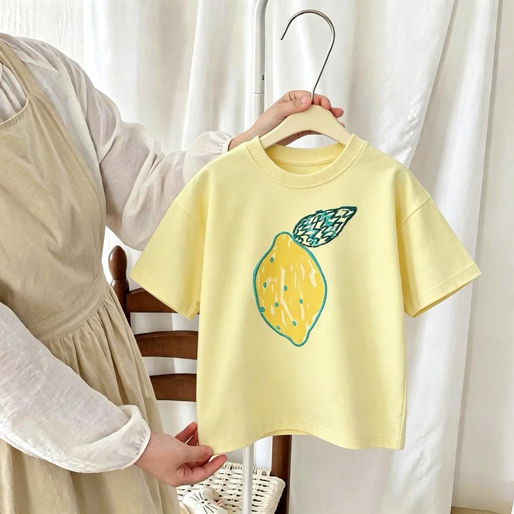 Print Strawberry Girl's T-shirt Summer New Kids Clothing Short Sleeve Tops Tees Crewneck Casual Simple Children's Tshirts