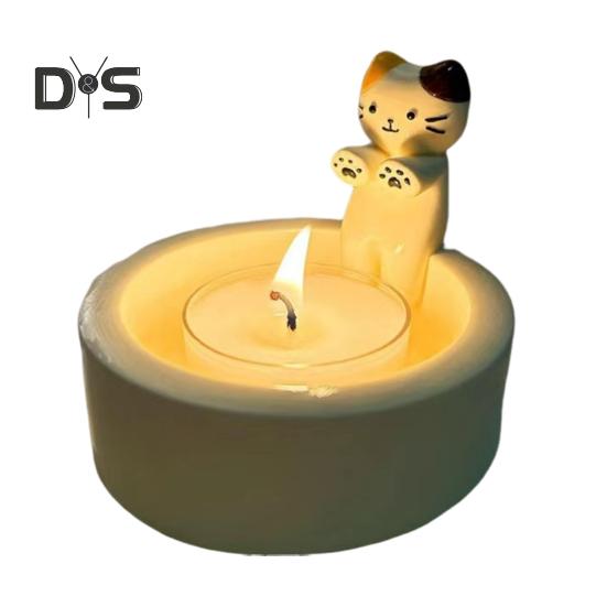 

Подсвечник с мультяшным котом для гостиной, кухни, ванной комнаты, согревающие лапы из смолы, подсвечник для котенка, украшение для рабочего стола, подарок на Рождество и день рождения A