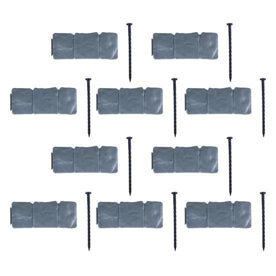 Imitation Stone Garden Fence Garden Landscaping Edging Border Panel Decorative Plastic Retaining Border with Stake for Flower Bed Path Lawn Outdoor