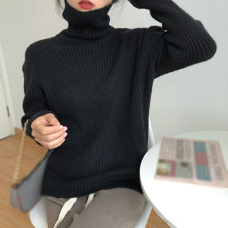 Hirsionsan Pulover cu mânecă lungă, simplu, tricotat, pentru femei, toamnă, elegantă, la modă, pulover de bază, pentru femei, ocazional, cu gât roscat, pulover moi, solid