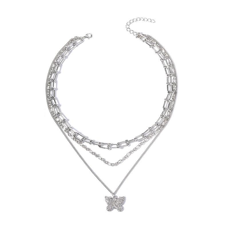 Vintage Butterfly Pendant Necklace For Women With Multi Layer Chain Accessory