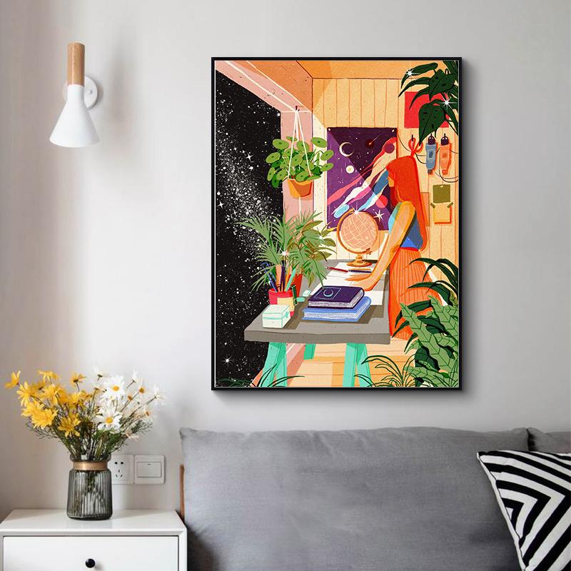 Bohemian Minimalist Character And Plant Leisure Posters Prints Canvas Painting Wall Art Picture Living Room Bathroom Home Decor