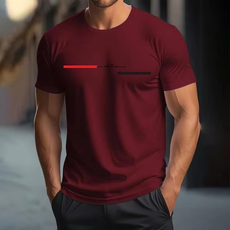 3D Digital Letter Printing Men's Fashionable Simple Style Short Sleeved Shirt Casual Pure Cotton Round Neck T-shirt