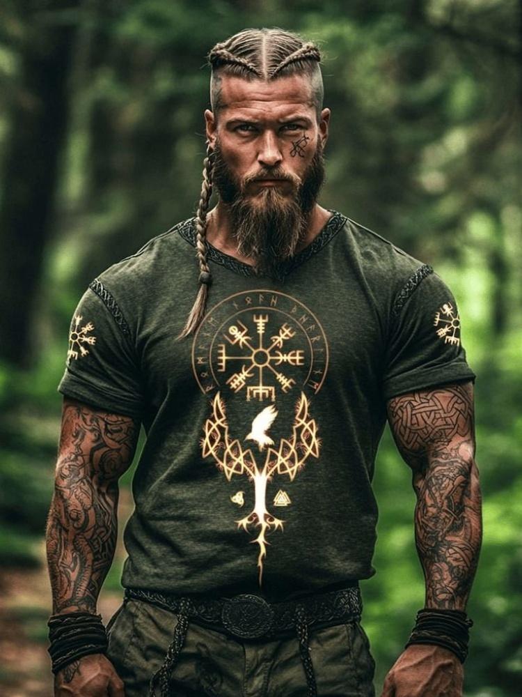 Outdoor Fashion Men's T-shirt with 3D Print of Tribal Style Wolf Pattern, Short Sleeve, Fitness and Sports Round-neck Top