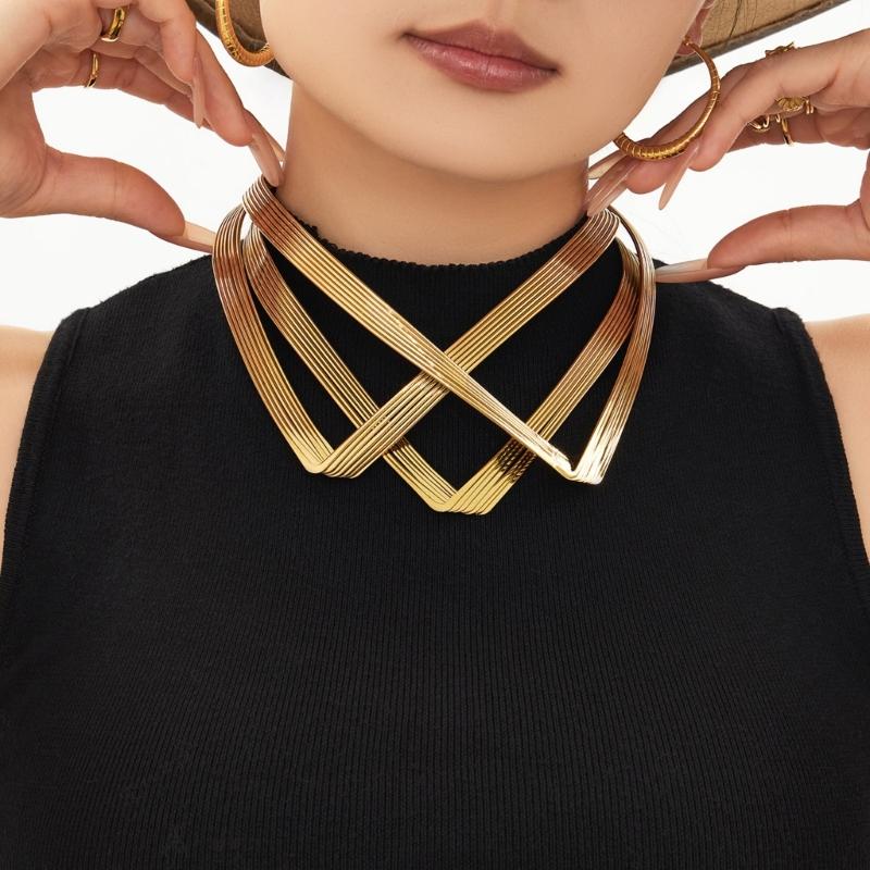 Modern V Neck Collar Jewelry Architectural Styles Stainless Steel Chain For Sensitive Skin