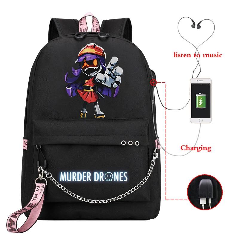 High Quality Murder Drones Fashion Backpacks Students Anime Back Pack USB Charging Outdoor Backpack Boys Girls Book Bags Mochila