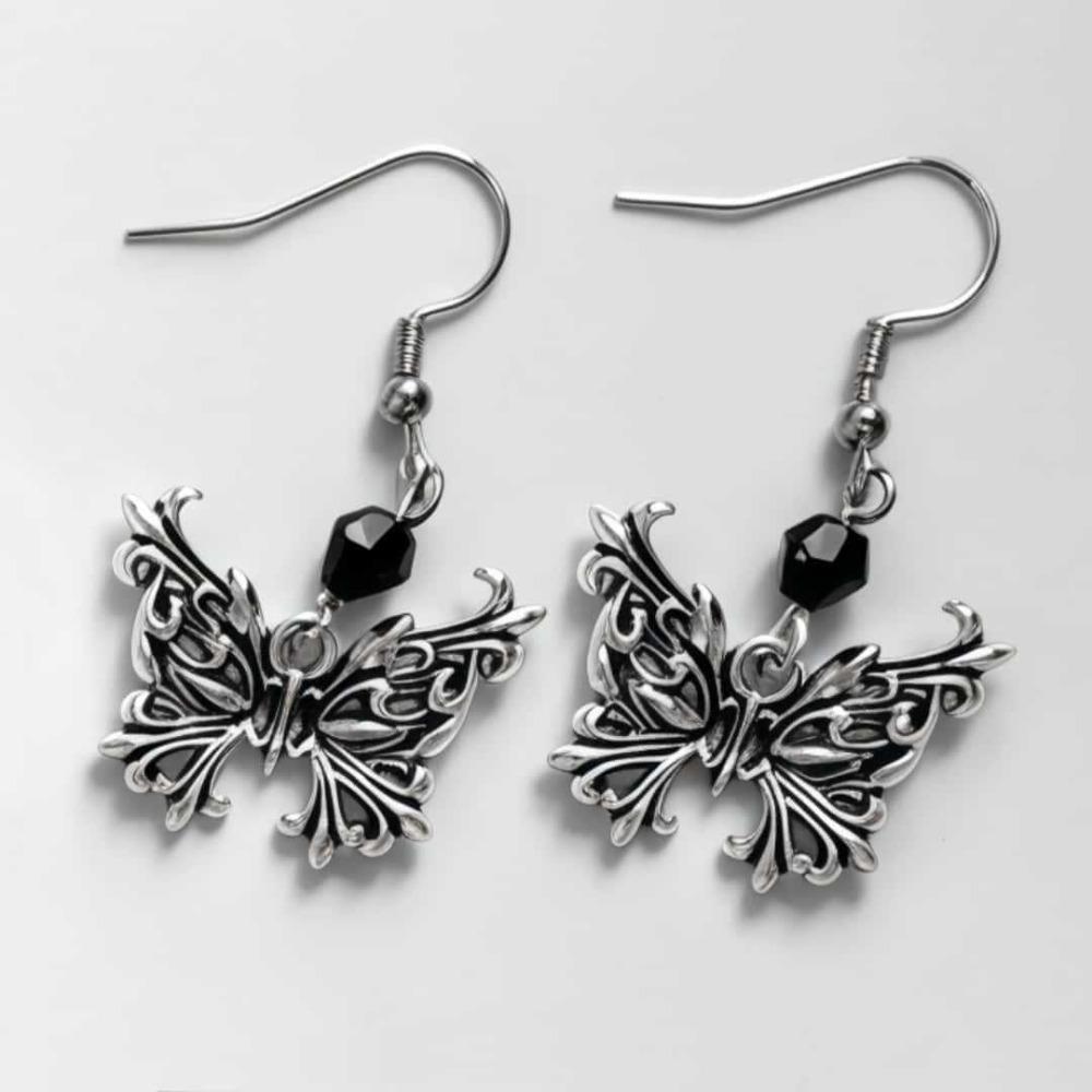 Pendientes Largos Retro Góticos Color Plata El Ojo de Horus Calavera Murciélago Cuervo Mariposa Gato para Mujeres Joyería de Fiesta de Halloween Regalos