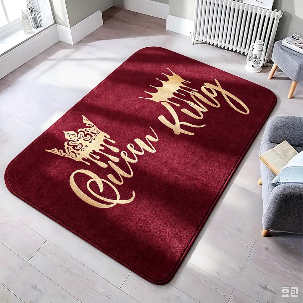 Area Rug King Queen Crown Romantic Luxury Gold Modern Decorative Indoor Floor Carpet for Bedroom Living Room Couple Home Decor