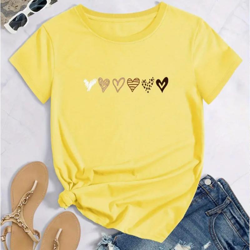 

Модная женская футболка с принтом в виде сердца, забавная повседневная футболка с круглым вырезом и короткими рукавами, летняя женская футболка 6XL жёлтый
