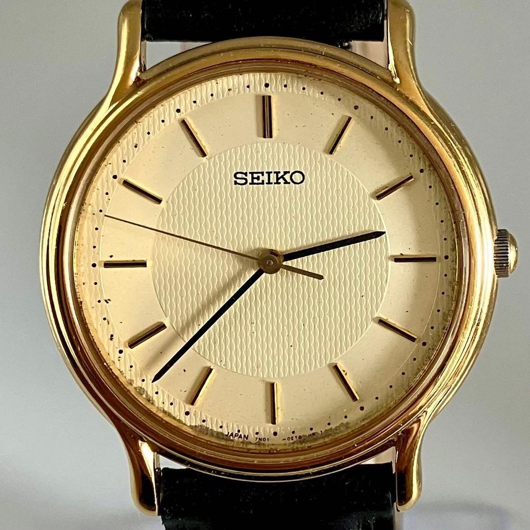 Seiko 7N01-0BR0 Кварцевые наручные часы Золотистый тон Проверены Япония Б/у В продаже