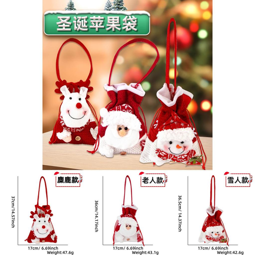 Kreatywny prezent świąteczny w stylu kreskówkowym, pluszowe woreczki ze sznurkiem w kształcie jabłek na świąteczne uroczystości