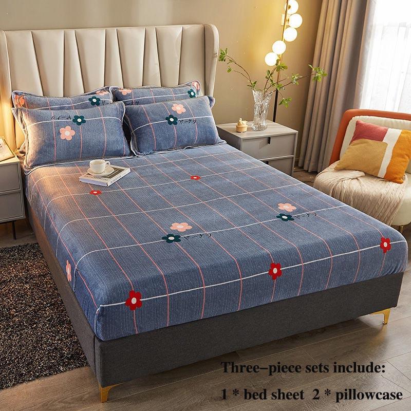 Beds Three-piece Bed Cover Coral Velvet All-inclusive Protective Cover Home Bedding Simple Wind Soft Skin