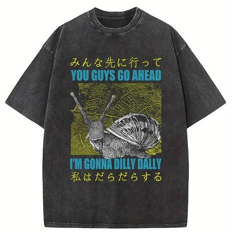 

Lazy Snail Print T-Shirt for Eating Big Meals, Wax Printed Cotton Retro Fashion Brand T-Shirt, Suitable for Summer T-Shirt with a Certain Thickness 5XL чорний