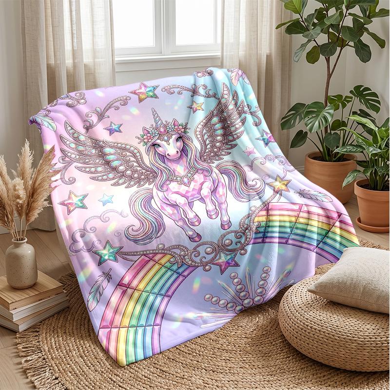 Fairy Winged Unicat Theme blanket Lightweight Warm Flannel Blanket Decorative Throw Blanket for Home Decoration