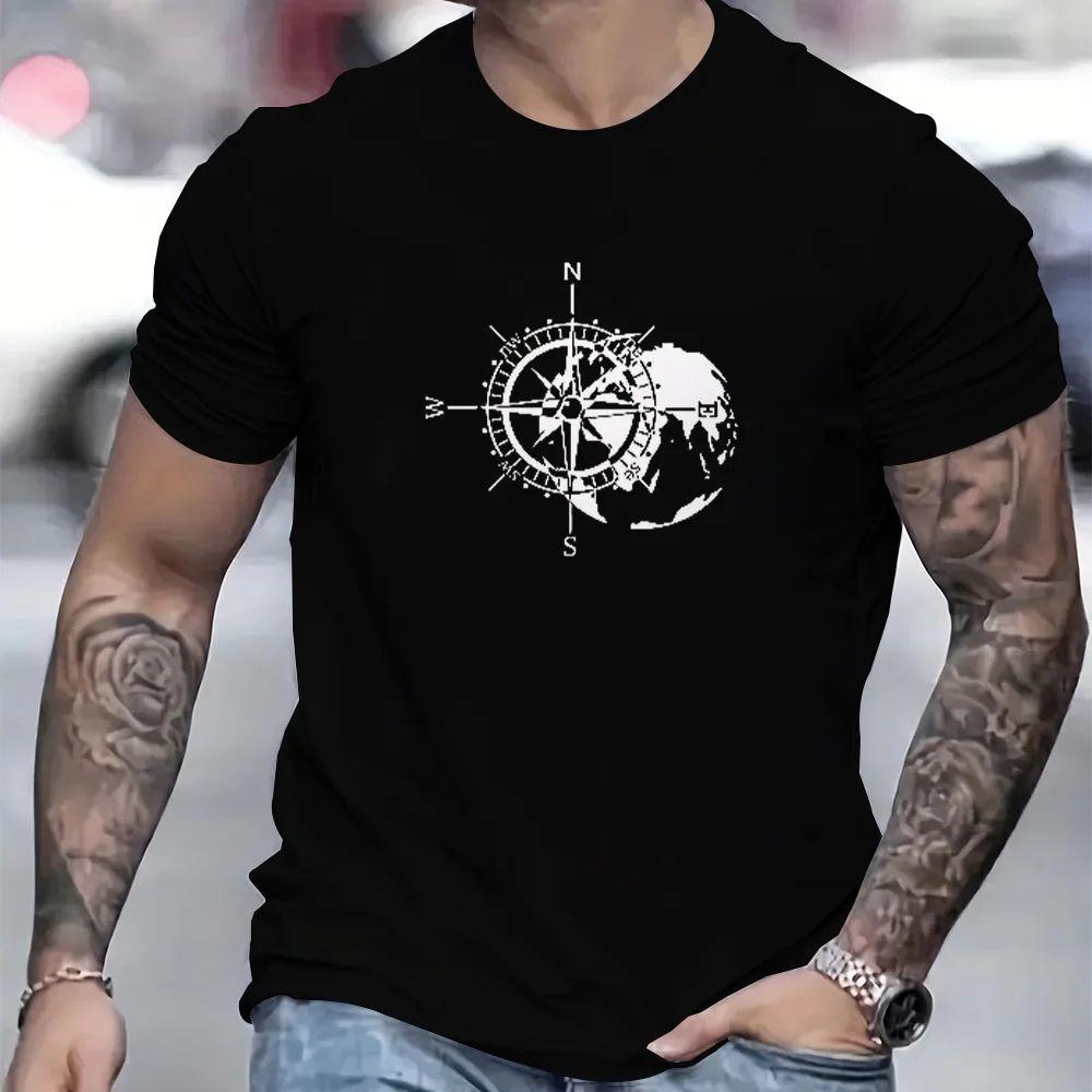 T-shirt stampata con bussola da donna e uomo con rosa dei venti e design nautico, streetwear estivo e primaverile