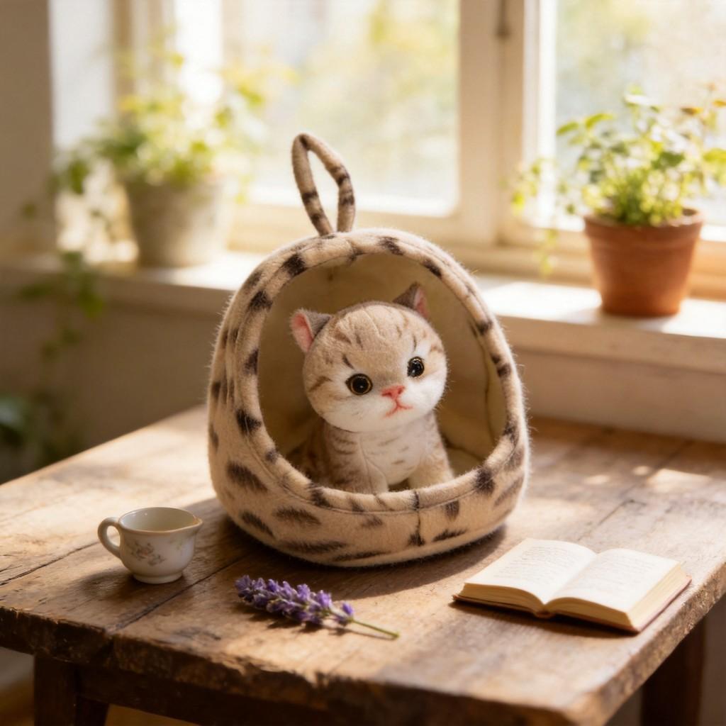 Plush Cat Doll Bed Toy With Realistic Threecolor Feline Design For Kids And Collectors