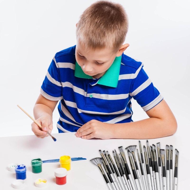 24Pcs Professional Paintbrush with Storage Case, Flat/Round/Fan/ Pointed Tip for Oil Acrylic Watercolor Rock Painting