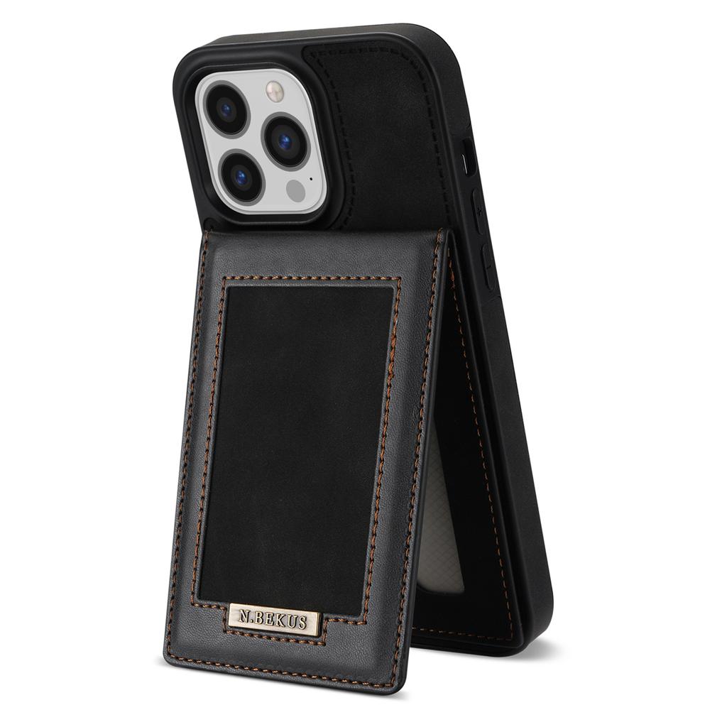 N.BEKUS For iPhone 16 Pro Kickstand Case RFID Blocking Leather+TPU Phone Cover with Card Slots