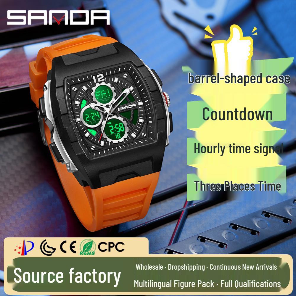 Sanda Dual Display Multifunctional Waterproof Luminous Men's Wristwatch