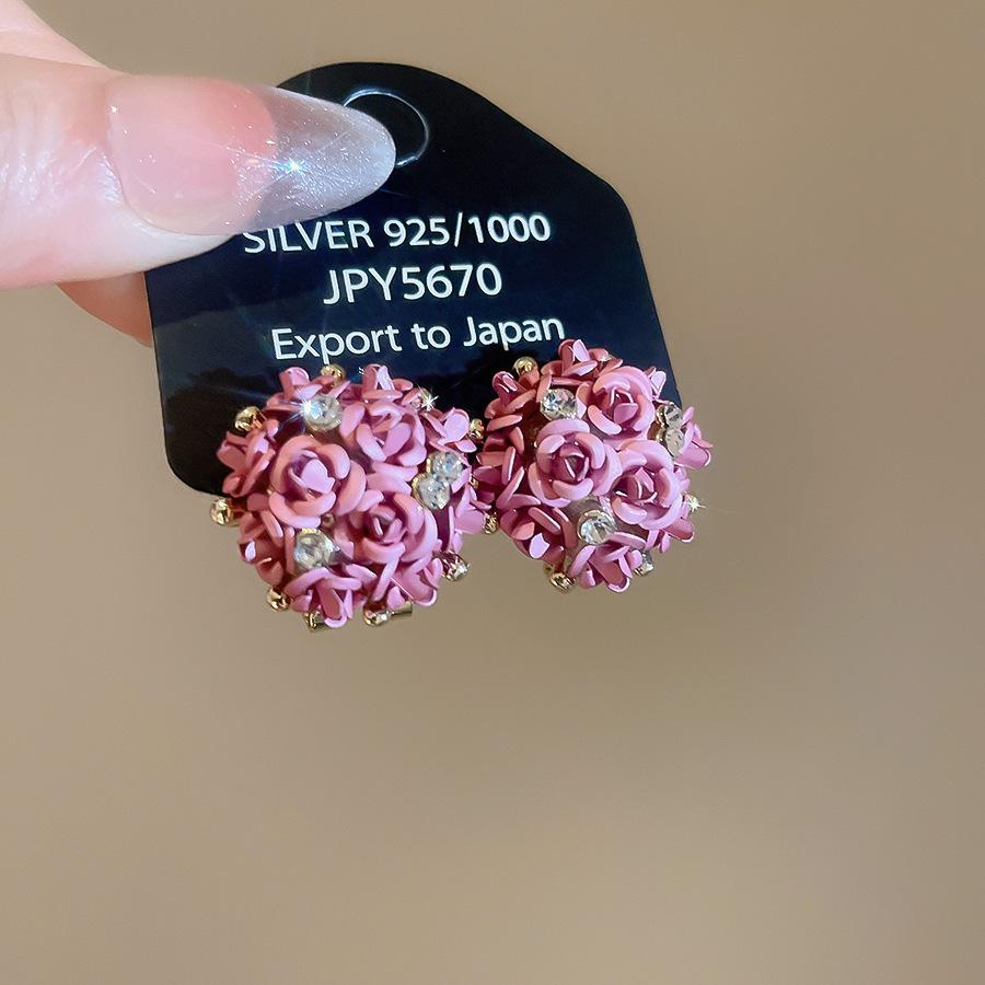 Silver Needle Diamond Three-dimensional Flower Stud Earrings Small Fresh and Sweet Temperament Earrings Earrings