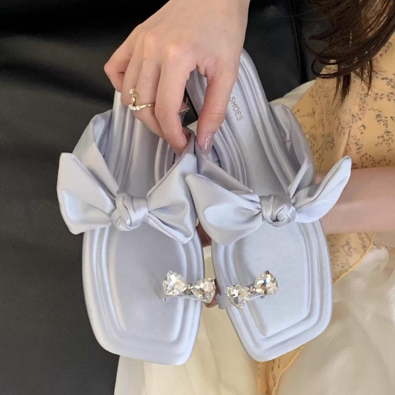 

Fashion Bling Rhinestone Butterfly-knot Flat Sandals Fashion Clip Toe Beach Flip Flops Sexy Luxury Brand Designer Shoes Zapatos De Mujer 39 серебряный