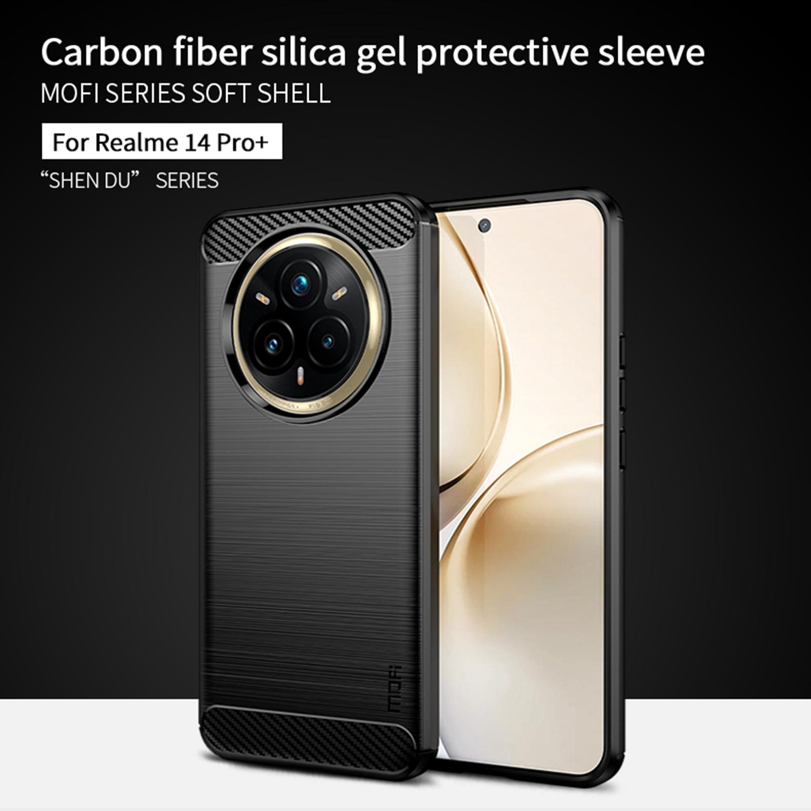 

For Realme 14 Pro+ 5G Back Cover MOFI Brushed Texture Carbon Fiber Soft TPU Case Black
