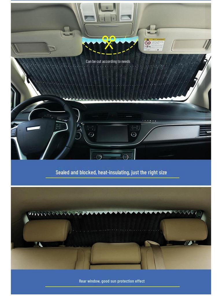 Auto Retractable Folding Car Sun Shade with Suction Cups & Heat Insulation for Windows & Windshield