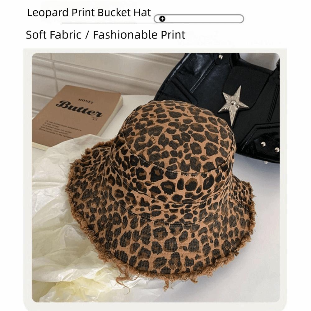 Leopard Print Women's Fisherman Hat Distressed Washed Mountaineering Hat Outdoor Activities