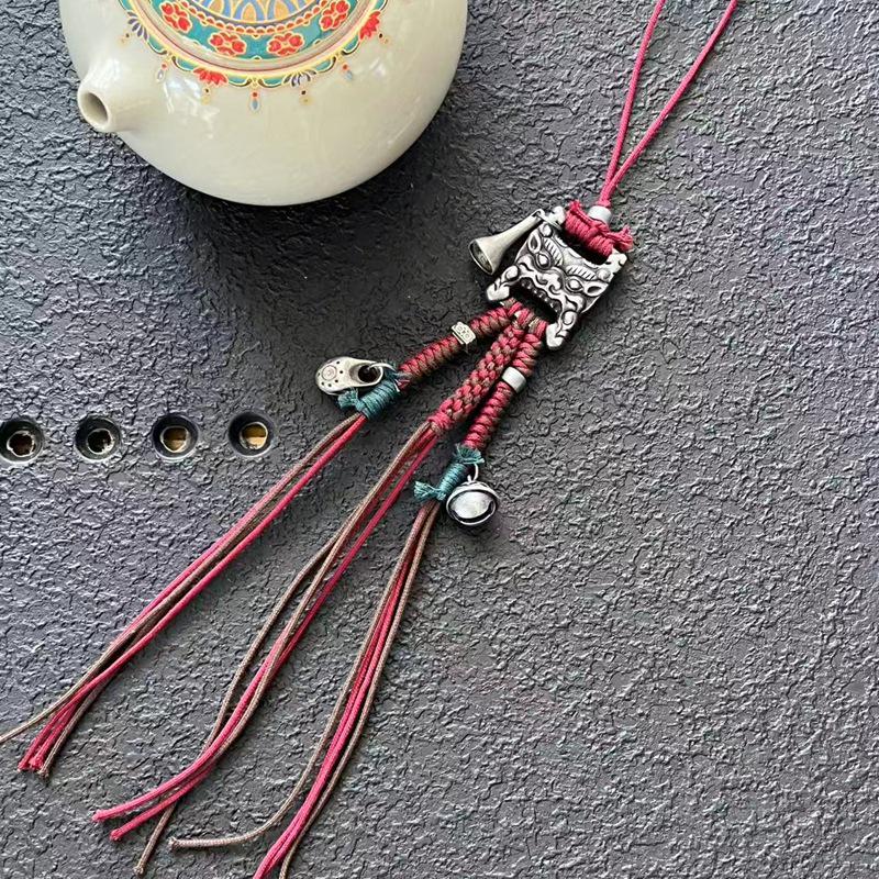 Handmade Tibetan Retro Woven Keychain Bag Charm Tektite Cellphone Charm