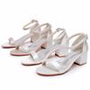 KH cm square heel Korean spring bride ivory silk satin light mouth buckle white sandals women
