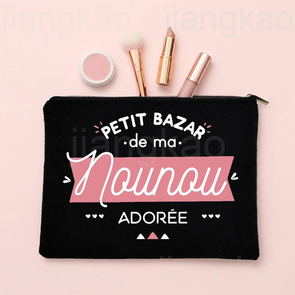Thank You for Taking Care of Me Nanny Print Cosmetic Bag Women Neceser Makeup Bags Travel Toiletry Pouch Thanks Gifts for Nounou