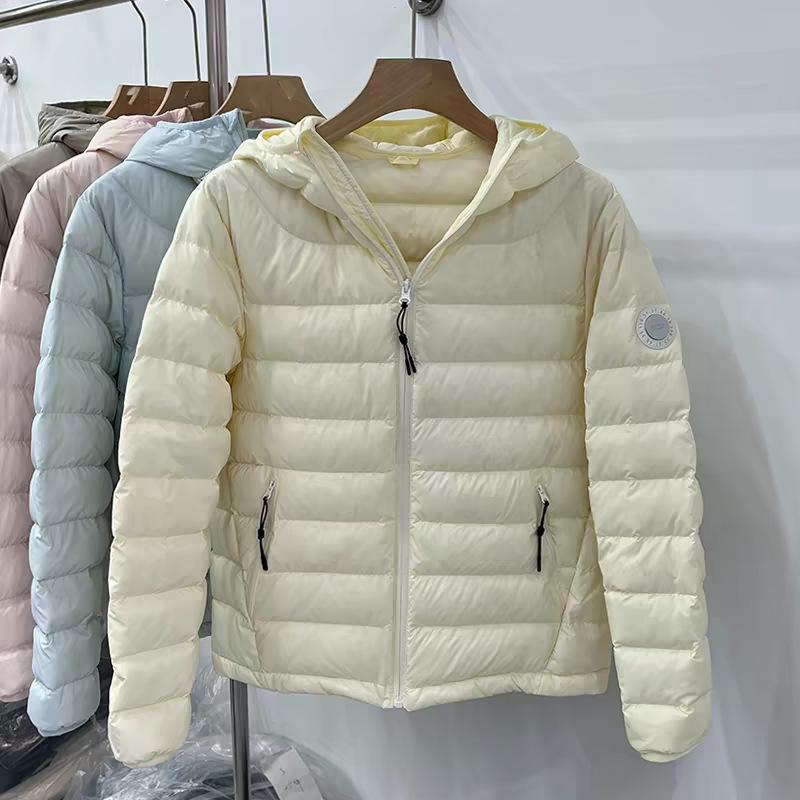 Light and thin ribs down jacket women's short white duck down winter new hooded couple warm casual jacket