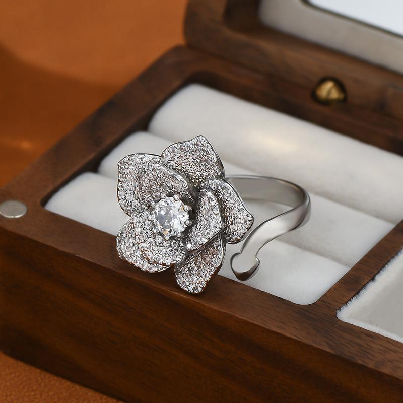 Adjustable Women's Ring Camellia Ring Fashion Personality Simple Clean Ins Style Girl Summer Beach Vacation Jewelry Finger Ring Wedding Party Jewelry
