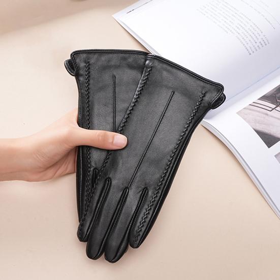 1 Paar Damen Handschuhe Kunstleder Touchscreen Vollhand Warme Winterhandschuhe Verdicktes Weiches Futter Reise Ski Handschuhe
