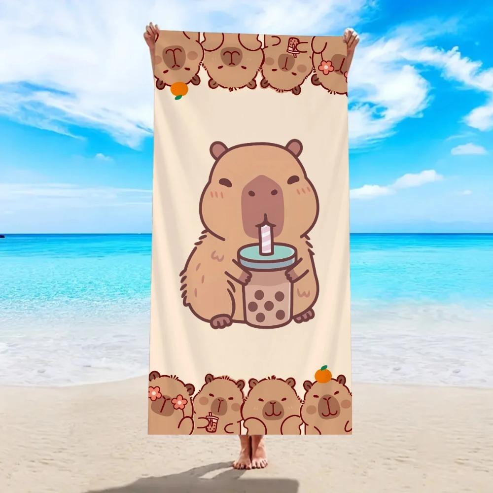 Cute Capybara Print Beach Towel Soft Absorbent Microfiber Quick Dry Sandproof for Summer Beach Pool Bath Travel Towels Bathroom