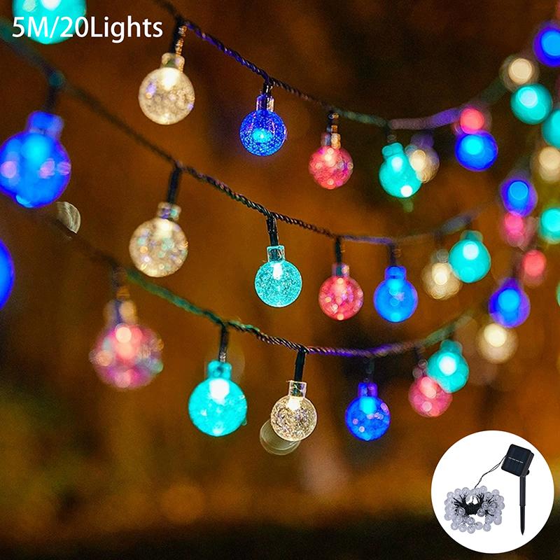 Solar String Lights Outdoor Crystal Globe Lights Waterproof Solar Festoon Fairy Light For Garden Party Decor