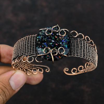 Schwarzer äthiopischer Opal Armreif Kupferdraht gewickelt Manschettenarmband Edelstein Armreif verstellbar Manschette handgemachtes Armband Kupferdraht Schmuck für Geschenk