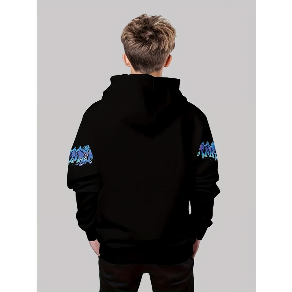 Trendy Boy Round Neck Boy 3D Printed Casual Pullover, Outdoor Hooded Sweatshirt Printed