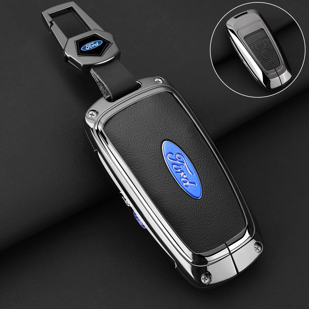 Leather Car Key Case Protector Cover for Ford Fusion Mustang Explorer F150 F250 F350 EcoSport Edge S-MAX Ranger Lincoln Mondeo
