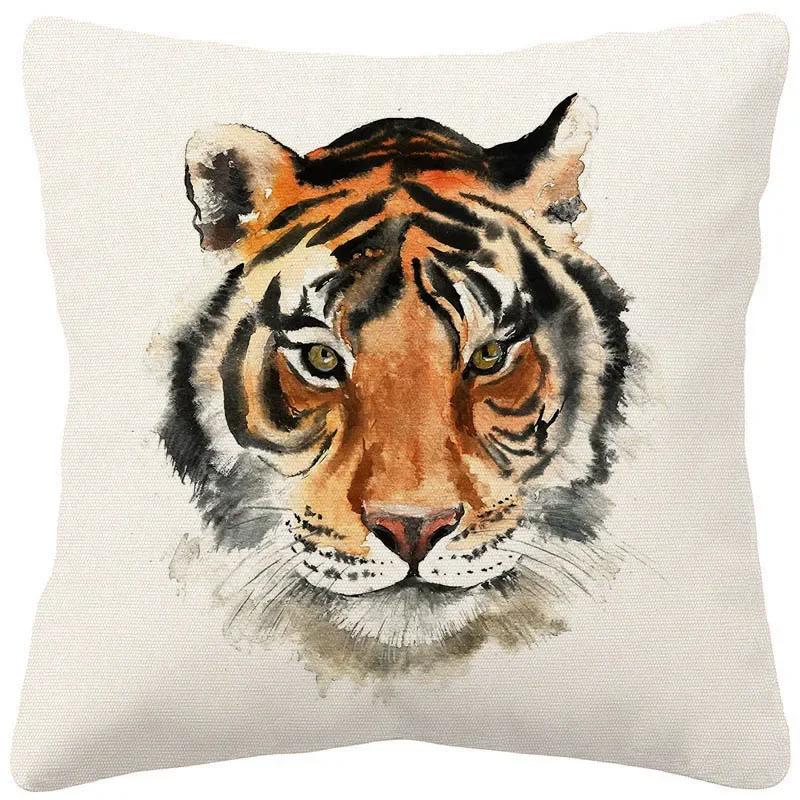 

Pug Dog Tiger Animal Hand Painting Cushion Cover Beige Linen Throw Pillowcase Decorative Pillows For Sofa 40x40cm 50x50 45x45 16x16Inch