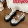 Retro Black British Style Thick High-heeled Small Leather Shoes Women's 2025 New Summer Skirt Versatile Mary Jane Single Shoes