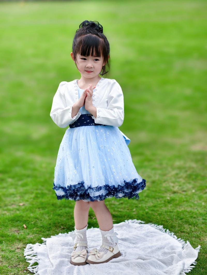 

2026 Spring/Autumn Girls Long-Sleeve Mesh Skirt Princess Two-Piece Set 150 cm синій