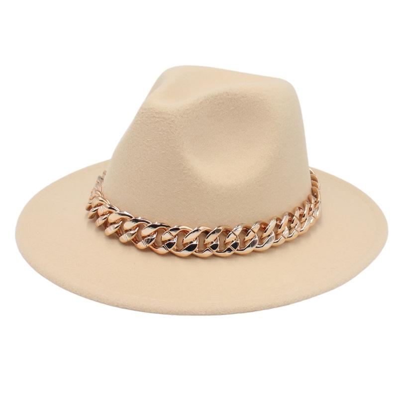 Jazz Hat Big Gold Acrylic Chain Top Hat European And American Style New Felt Hat Fedora
